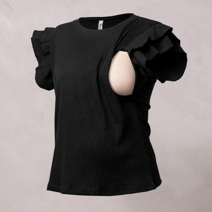 Blusa de Maternidad y Lactancia Manga Volantes Ohm - Ohmamá Ropa de Maternidad