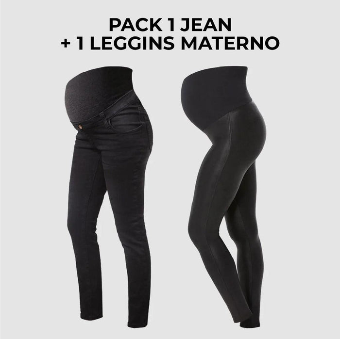 Pack Jean de Embarazo Julia negro + Leggings Premium Ohm - Ohmamá Ropa de Maternidad