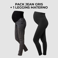 Pack Jean para Embarazadas Emma gris + Leggings Premium Ohm - Ohmamá Ropa de Maternidad