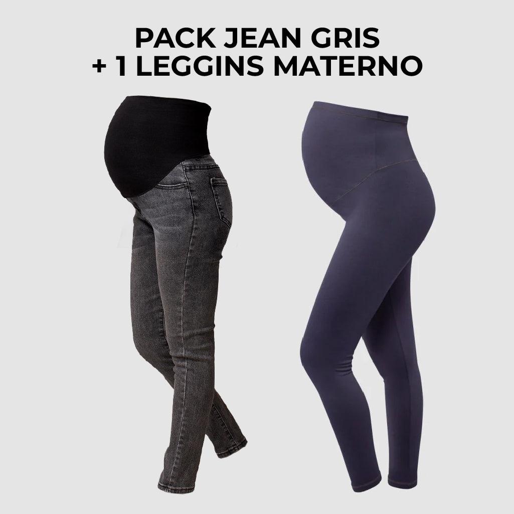 Pack Jean para Embarazadas Emma gris + Leggings Premium Ohm - Ohmamá Ropa de Maternidad