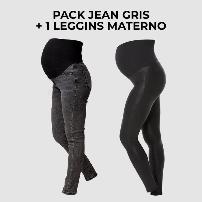 Pack Jean para Embarazadas Emma gris + Leggings Premium Ohm - Ohmamá Ropa de Maternidad