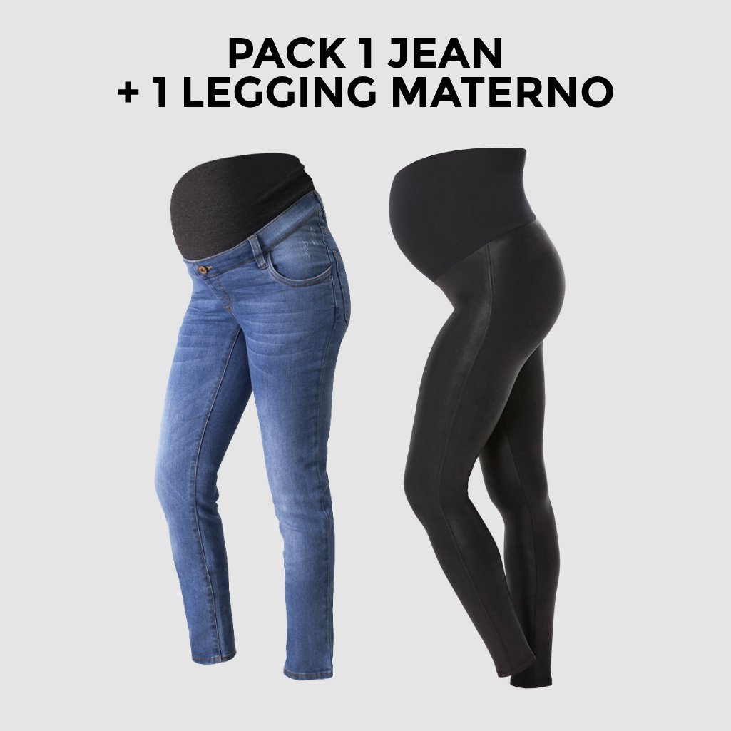 Pack Jean de Embarazo Olivia Claro + Leggins Premium Ohm - Ohmamá Ropa de Maternidad